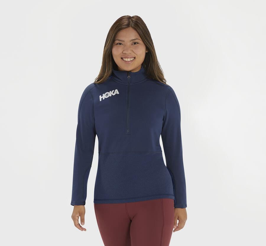 Hoka One One Top Kadın Lacivert - 1/2 Zip Midlayer - DS4597201